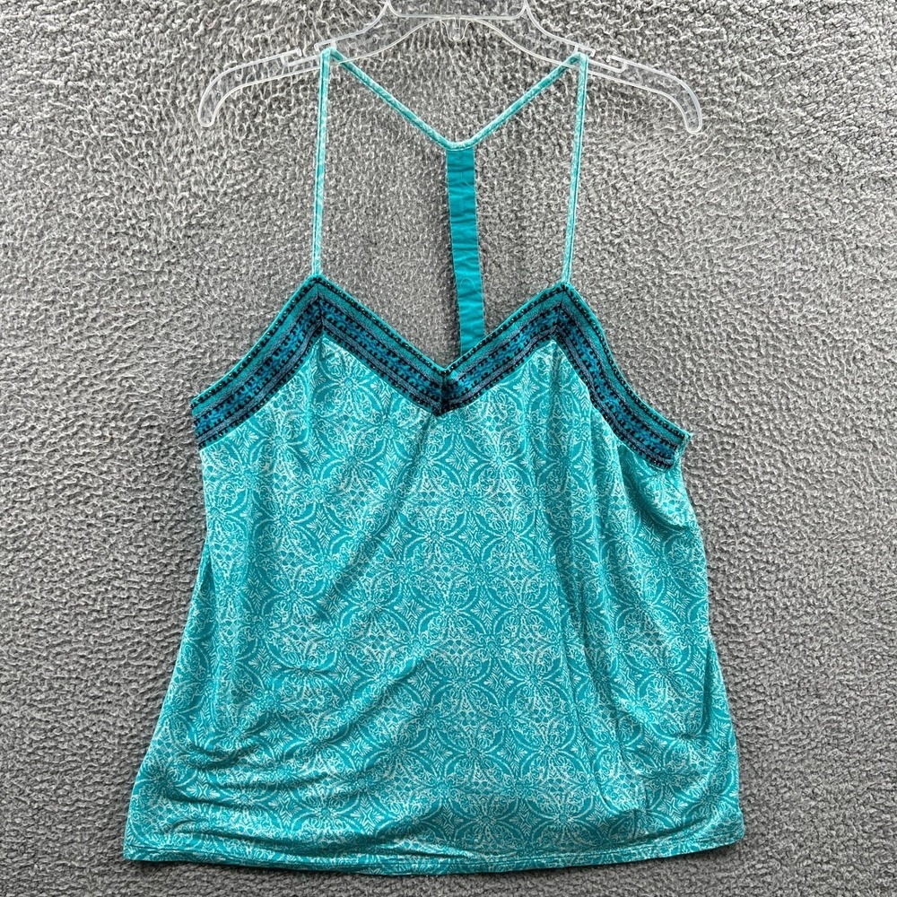 Womens Boho Stretch Cami Tank 2‎ Teal Floral Indie Flowy Summer Vacation Resort